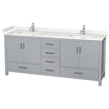 80" Double Bathroom Vanity, Gray, Carrara Cultured Marble Countertop, Sinks