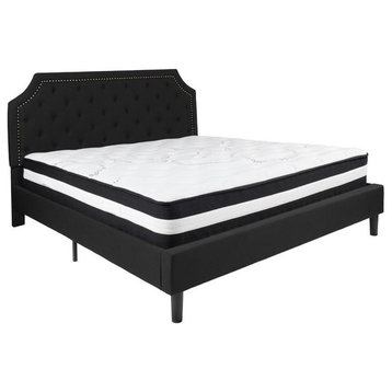 Flash Furniture King Platform Panel Bed and Mattress in Black