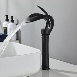 Modern Creative Elegant Waterfall Black Brass Bathroom Countertop Basin Faucet FB0448 - Bathroom Sink Faucets