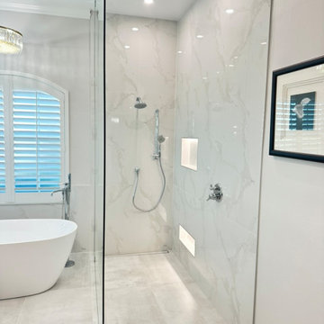 Luxury Transitional Bathroom | Expanded Walk-In Shower