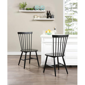 Set of 2 Armless Dining Chair, Contoured Seat With Curved Top Rail, Black