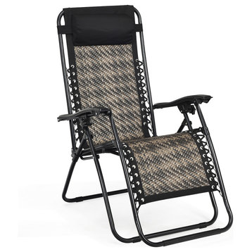 Costway Patio Rattan Zero Gravity Lounge Chair Folding Recliner Mix Gray