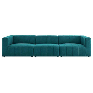 Modway Bartlett 3-Piece Tufting Upholstered Fabric Sofa in Teal Blue