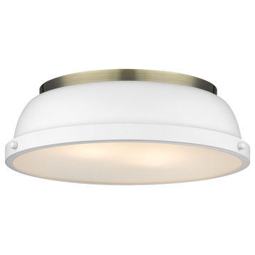 Duncan 14 Inch Flush Mount in Aged Brass with a Matte White Shade