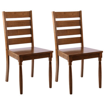 Ladder Back Wooden Chairs Set of 2, Walnut