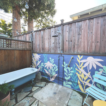 Berkeley Hills Cheerful Backyard Oasis - Outdoor Shower Botanical Mural
