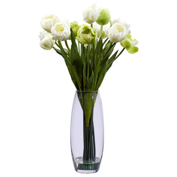 Tulip with Vase Silk Flower Arrangement