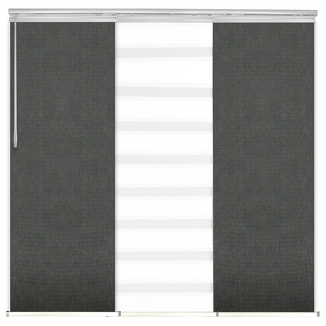 Blanched White-Koala Gray 3-Panel Track Extendable Vertical Blinds 36-66"x94"