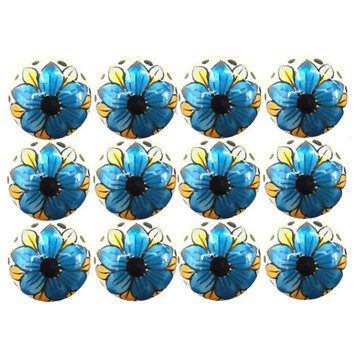Knob-It Knobs, Set of 12, White, Blue and Yellow