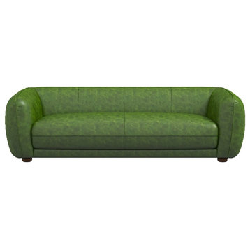 Maylo Mid Century Modern Luxury Italian Leather Couch in Green