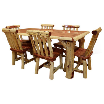 Red Cedar Log Solid Top Family Dining Set, 36" X 60"