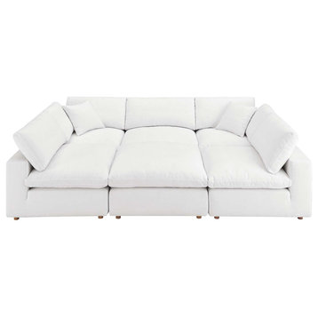 Modway Commix 6-Piece Overstuffed Fabric Sectional Sofa in Pure White