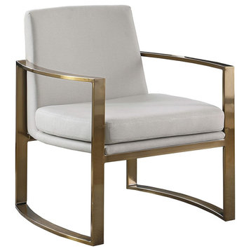 Modern Accent Chair, Elegant Bronze Finished Frame and Cream Cushions