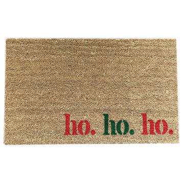 Hand Painted "Ho. Ho. Ho." Holiday Doormat, Red/Green