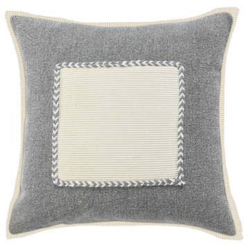 20" X 20" Gray And Cream 100% Cotton Zippered Pillow