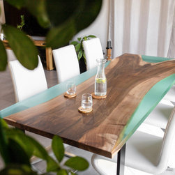 Epoxy Resin Walnut Table - Glass Virtuoso Island Table - Island - Dining Tables