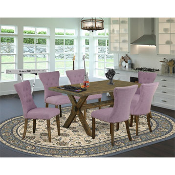 East West Furniture X-Style 7-piece Wood Dining Table Set in Dahlia Purple