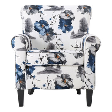 GDF Studio Manon Blue & White Floral Print Fabric Club Chair