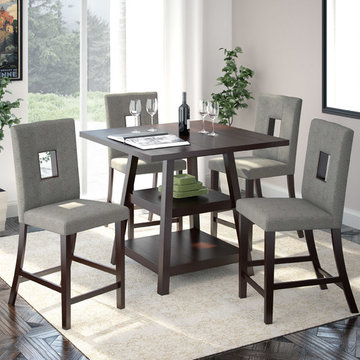 Bistro 5 Piece 36" Counter Height Rich Cappuccino Dining Set, Pewter Grey
