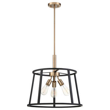 Chassis 3 Light Pendant, Copper Brushed Brass and Matte Black