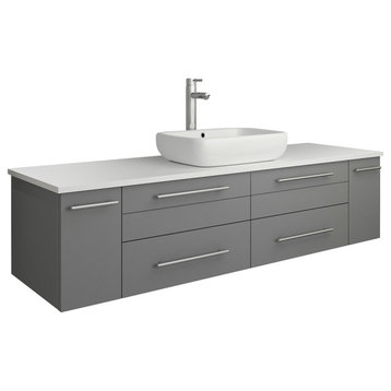 Lucera Wall Hung Bathroom Cabinet With Top & Vessel Sink, Gray, 60"