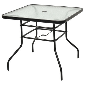 Modern 31.5" Patio Tempered Glass Steel Frame Square Table