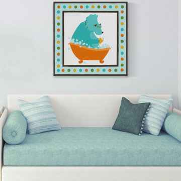 "Rub-A-Dub Dino III" Painting Print on Wrapped Canvas