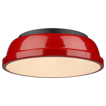 Duncan 14" Flush Mount, Black With Red Shade
