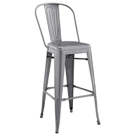 Industrial Country Farm Bar Dining Bar Stool, Metal Steel, Silver