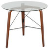 Trilogy Round Dinette Table, Walnut Wood, Clear Glass