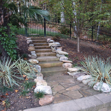 Outdoor Stone Fireplace and Stone Pathway