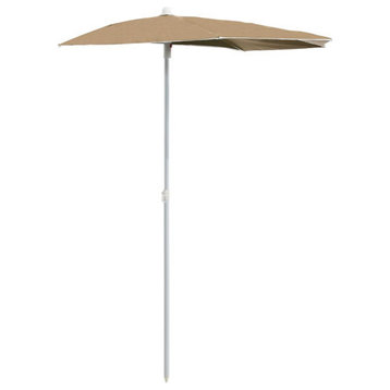 vidaXL Garden Half Parasol with Pole Taupe Outdoor Patio Umbrella Sunshade