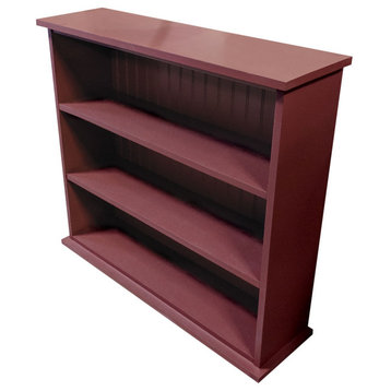 3 Shelf Bookcase, Solid Wood Bookshelf, Solid Burgundy