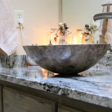 Guest Bathr Remodel with Granite Countertops and Wood Plank Flooring