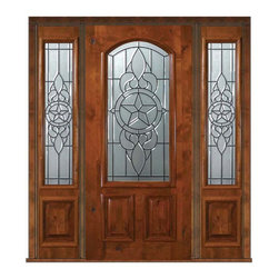 Pre-hung Sidelights Door 80 Wood Alder Brazos 2 Panel Arch Lite Glass - Front Doors