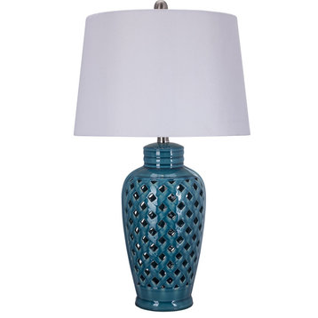 White Ceramic Table Lamp - Blue