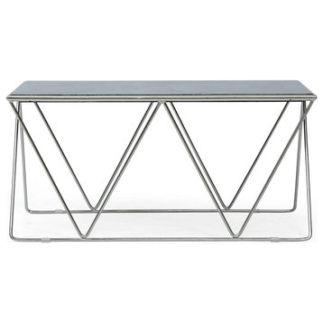 Modern Coffee Table, Gold Painted Geometric Base With Elegant Marble Top, Green