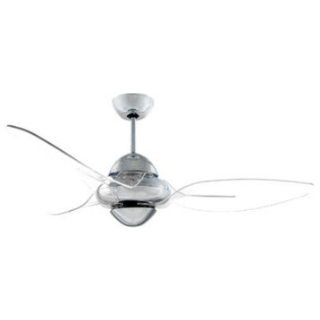 Vento Clover Indoor Chrome Ceiling Fan with 3 Clear Blades, Chrome, 54"