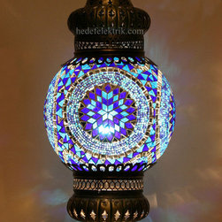 Blue Mosaic Turkish Style Colourful Pendant Lighting 20cm - Pendant Lighting
