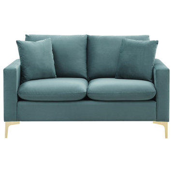 Iconic Home Roxi Loveseat Velvet Upholstered Multi-Cushion Seat Gold Tone Metal