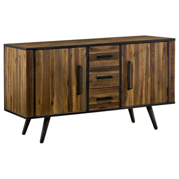 Rustic Sideboard, Wood Top With Storage Drawers & Metal Handles, Antique Acacia