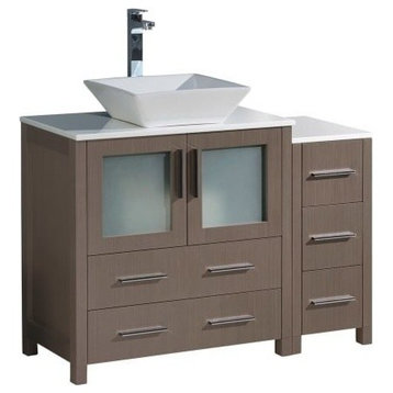 Torino 42" Gray Oak Modern Bathroom Cabinets With Top and Vessel Sink