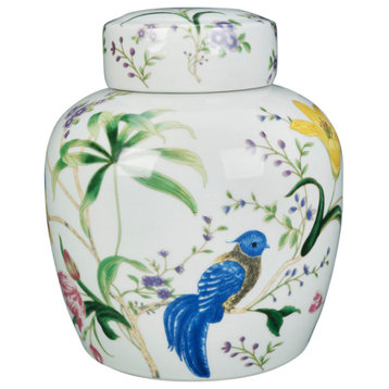 Birds and Flowers Round Ginger Jar With Lid