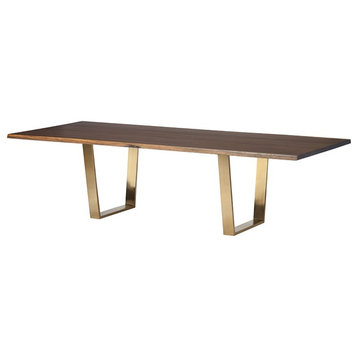 Lazzaro Dining Table Seared Oak Top Polished Brushed Gold 112"