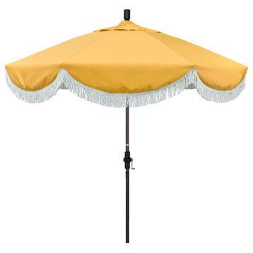 9' Bronze Surfside Patio Umbrella With Ribs and White Fringe, Buttercup