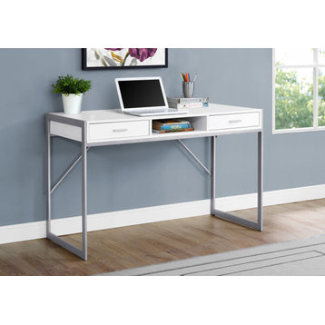 Computer Desk Storage Drawers 48"L Work Metal Laminate White Grey