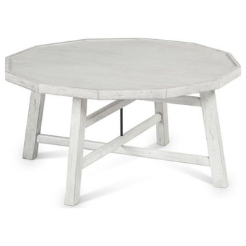 Bowery Hill Modern Wood Cocktail Table in Distressed Alabaster White
