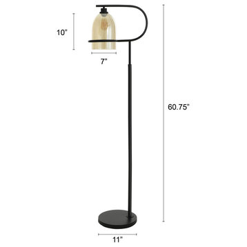 Radiance Black Floor Lamp Metal Body Overhang Clear Glass Shade