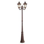 Livex Lighting - Oxford Outdoor 2-Headed Post Light, Imperial Bronze, Imperial Bronze - From the Oxford outdoor lantern collection, this traditional design will add curb appeal to any home. It features a handsome, antique-style post plate and decorative arm. Light amber water glass  cast an appealing light and lends to its vintage charm. Wall plate, arm and other details are all in a imperial bronze finish.