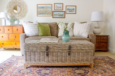 Inspiration for a mid-sized craftsman carpeted and gray floor study room remodel in San Francisco with white walls